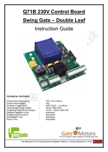 Q71B 230V Control Board Swing Gate – Double Leaf ... - Gate Motors