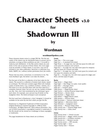Character Sheets v 3.0