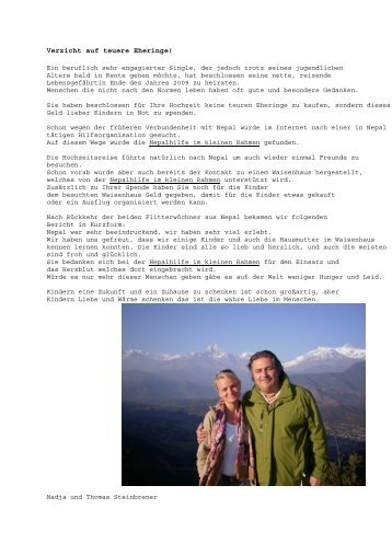 Nadja und Thomas Steinbrener. - Nepalhilfe im kleinen Rahmen