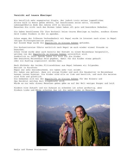 Nadja und Thomas Steinbrener. - Nepalhilfe im kleinen Rahmen