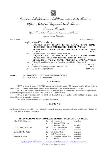 assegnazioni interprovinciali disposte - Ufficio Scolastico Territoriale ...