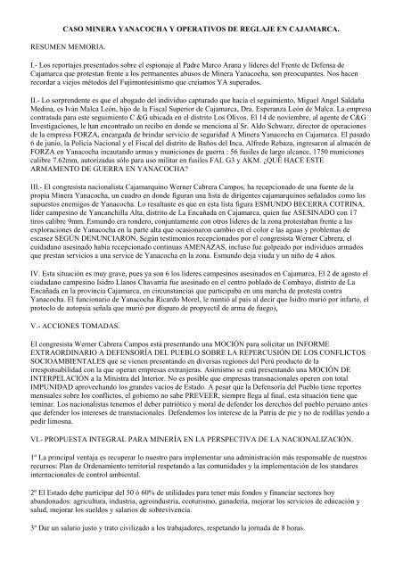 caso minera yanacocha y operativos de reglaje en cajamarca.