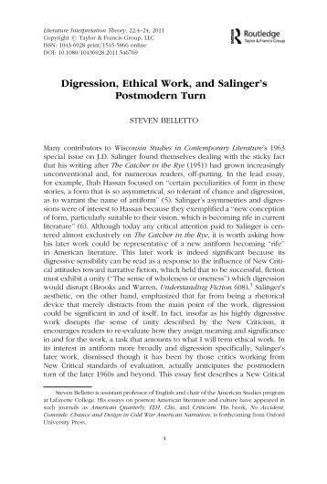 Digression, Ethical Work, and Salinger's Postmodern Turn - Sites at ...