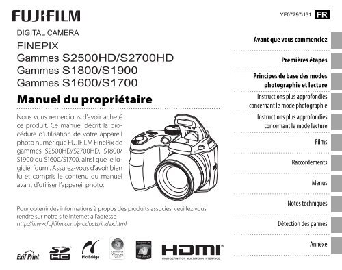 Mode d'emploi FinePix S2800HD/S2500HD/S1800 ... - Fujifilm France