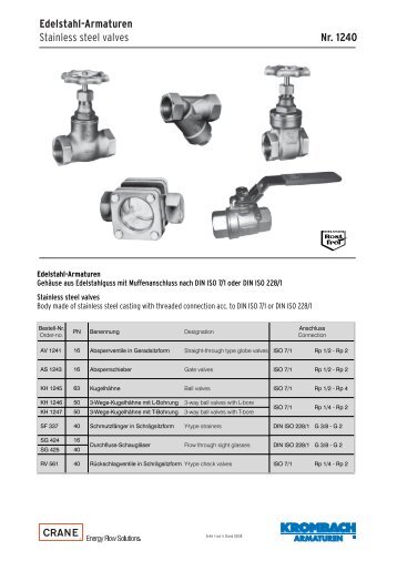 Edelstahl-Armaturen Stainless steel valves Nr. 1240 - Krombach