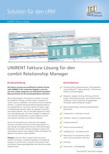 UNIRENT Faktura-Modul - combit GmbH