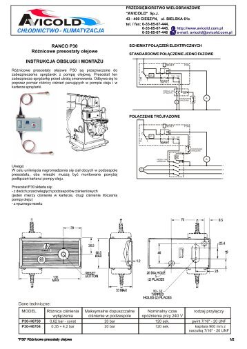 RANCO P30 RÃ³Å¼nicowe presostaty olejowe INSTRUKCJA ... - Avicold