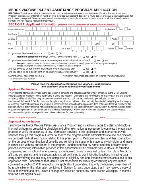 merck vaccine patient assistance program application - Indiana ...