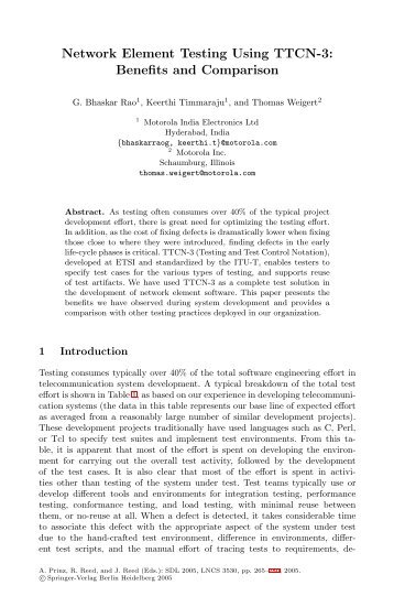 Network Element Testing Using TTCN-3: Benefits and Comparison