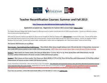 Recertification Course Offerings - Virginia Wesleyan College