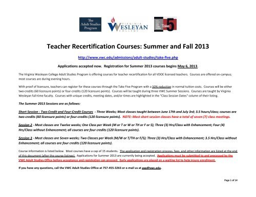 Recertification Course Offerings - Virginia Wesleyan College