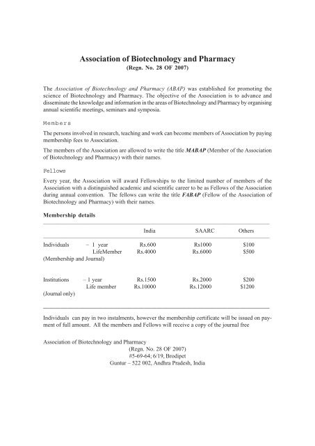 April Journal-2009.p65 - Association of Biotechnology and Pharmacy