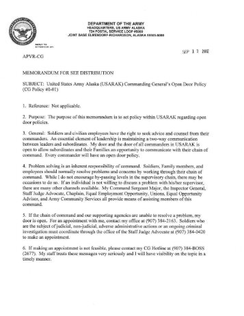 Commander S Open Door Policy Letter Commander S Open Door Policy Letter