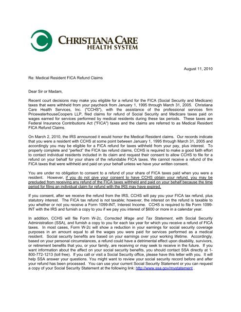 Copy of the Letter - Christiana Care Health System
