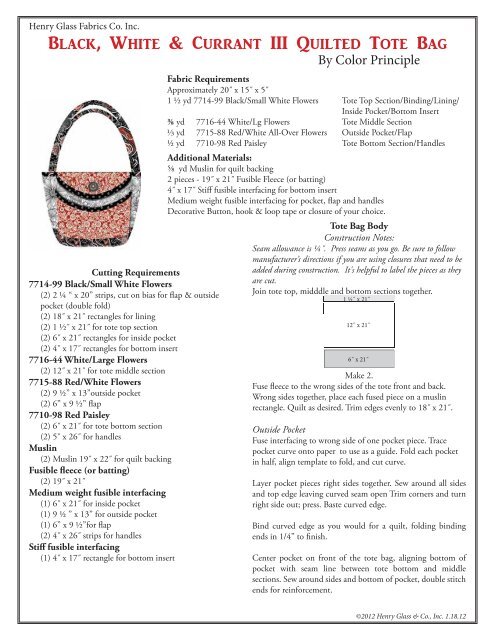 Black, White & Currant III Quilted Tote Bag - Henry Glass & Co