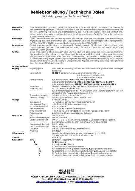 Betriebsanleitung / Technische Daten (PDF-Dokument)