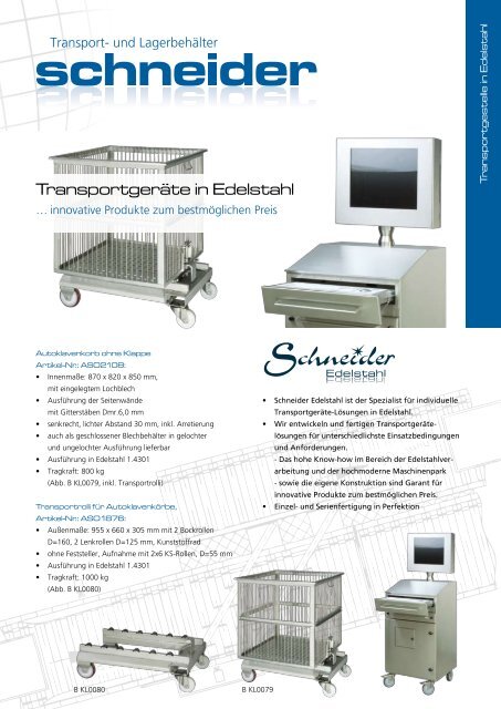 Transportgeräte in Edelstahl - Schneider Transport- und Lagerbehälter
