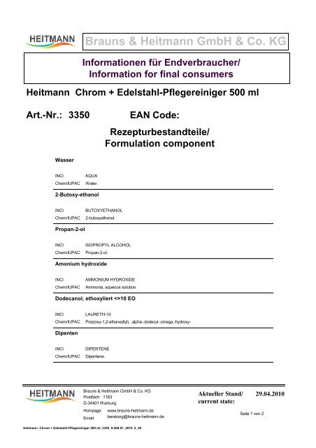 Heitmann Chrom + Edelstahl-Pflegereiniger 500 ... - Brauns-Heitmann