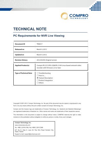 PC requirements for viewing live video from NVR (PDF) - Compro