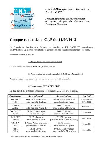 Compte rendu de la CAP du 11/06/2012 - UNSA DÃ©veloppement ...
