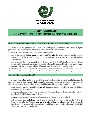 come candidarsi al centro per l'impiego di portoferraio - Provincia di ...