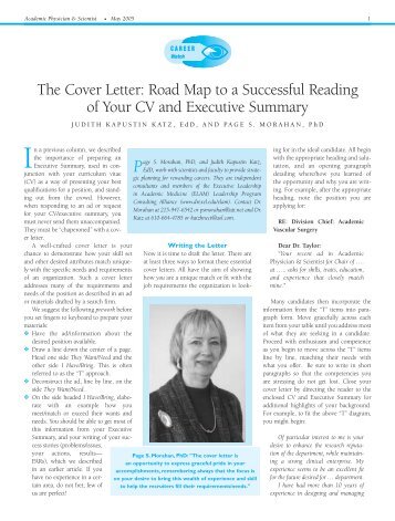 The Cover Letter: Road Map to a Successful Reading of Your CV