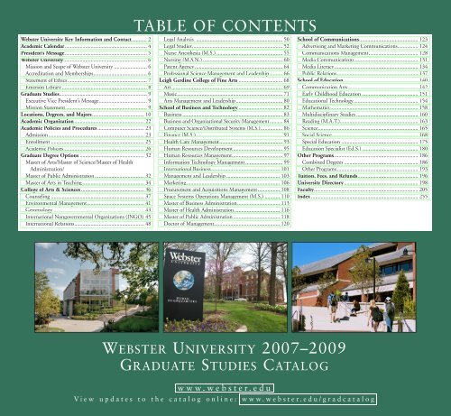 Webster University 2007ãââ2009 Table Of Contents - 