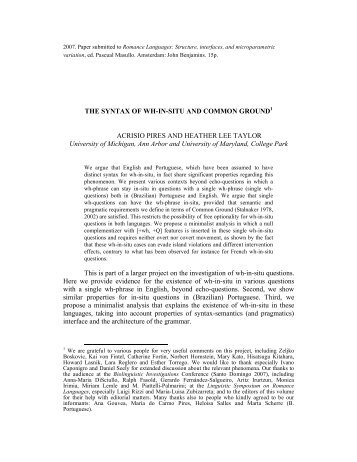 the syntax of wh-in-situ and common - Linguistics - University of ...