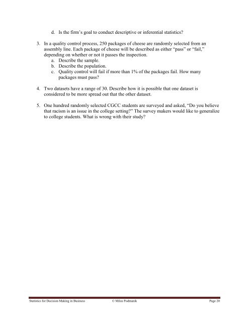 Statistics for Decision- Making in Business - Maricopa Community ...