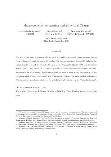 Macroeconomic Forecasting and Structural Change - CEIS