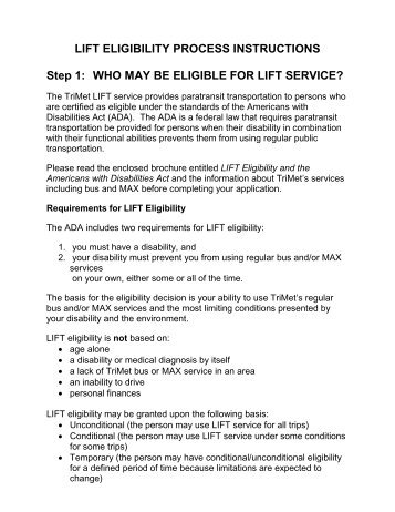 LIFT Application and Eligibility Process Instructions - TriMet