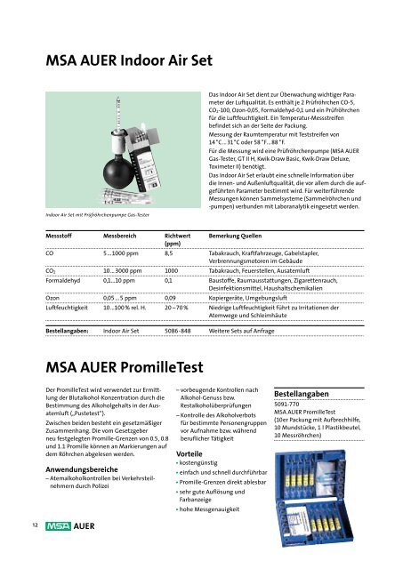 MSA AUER Kurzzeit-Prüfröhrchen - Köster & Bömcke GmbH & Co.KG