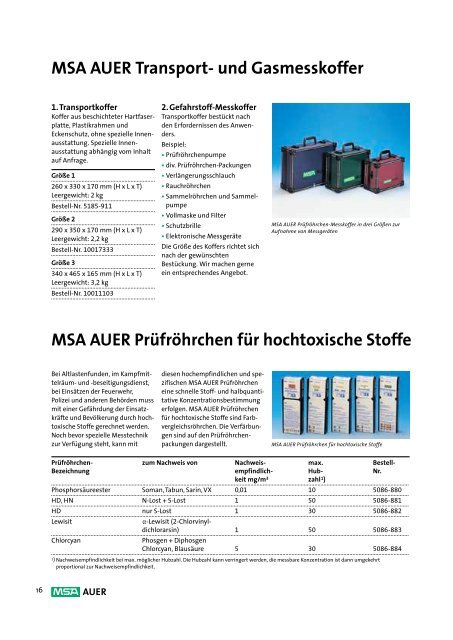 MSA AUER Kurzzeit-Prüfröhrchen - Köster & Bömcke GmbH & Co.KG