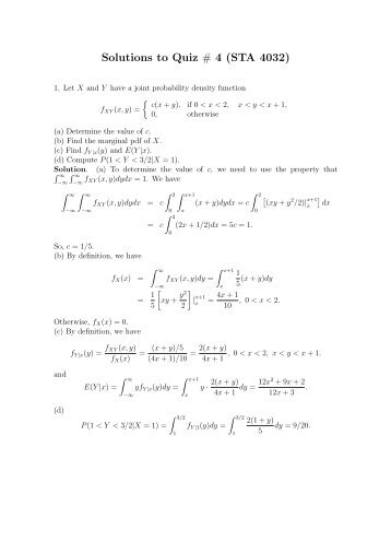 Solutions to Quiz # 4 (STA 4032)