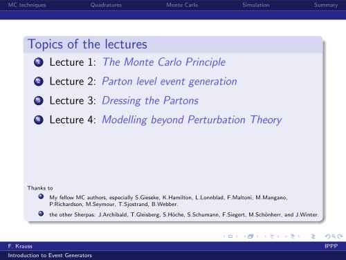 Lecture 1 (The Monte Carlo principle) - Institute for Particle Physics ...