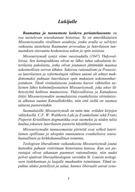 Lue kirja pdf-muodossa - Suomen Tunnustuksellinen Luterilainen ...