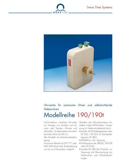 Modellreihe 190/190t - MOBATIME Swiss Time Systems