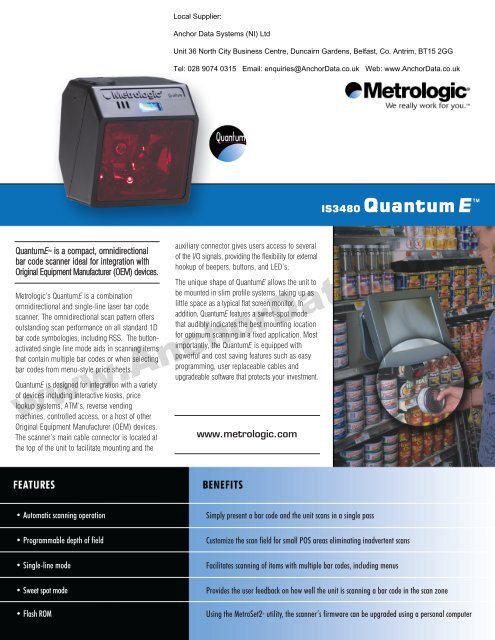 Honeywell Metrologic IS-3480 Quantum E Barcode Laser Scanner ...