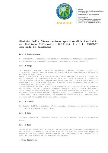 Statuto Associativo - INGOLF - Associazione Italiana Informatici Golfisti