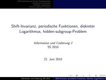 Shift-Invarianz, periodische Funktionen, diskreter Logarithmus ...