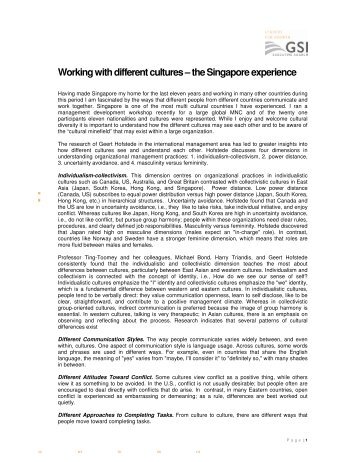 Working with different cultures – the Singapore experience