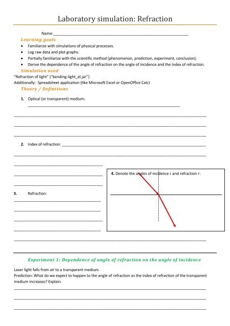 Laboratory simulation: Refraction - PhET