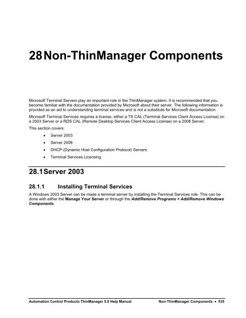 Non-ThinManager Components