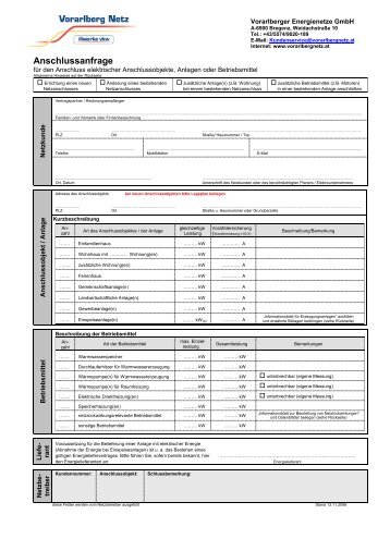 Anschlussanfrage - Vorarlberger Energienetze GmbH