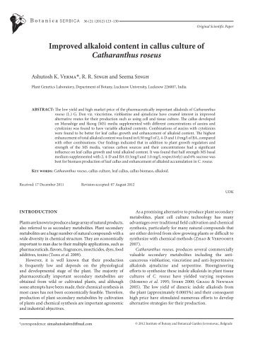 Improved alkaloid content in callus culture of ... - Botanica Serbica