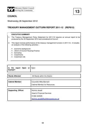 Item 13 - Treasury Management Outturn Report 2011/12 - Waveney ...