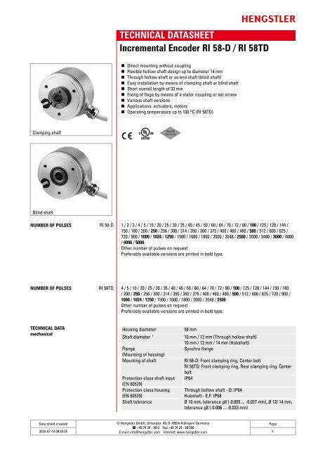 TECHNICAL DATASHEET Incremental Encoder RI 58-D / RI 58TD