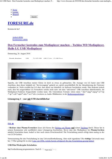 LG USB Hack - Den Fernseher kostenlos zum ... - Brussig-Online