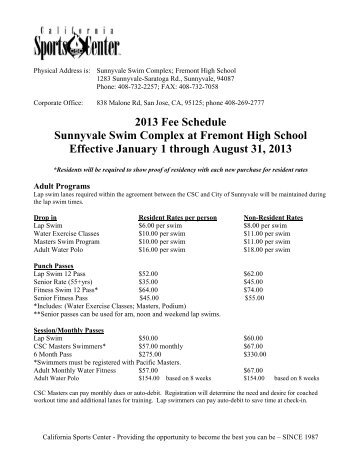 Fee Schedule 2013 - California Sports Center