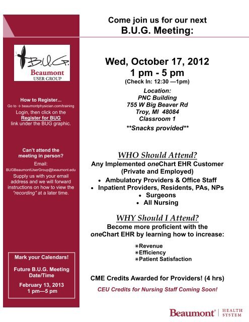 Wed, October 17, 2012 1 pm - Beaumont physicians